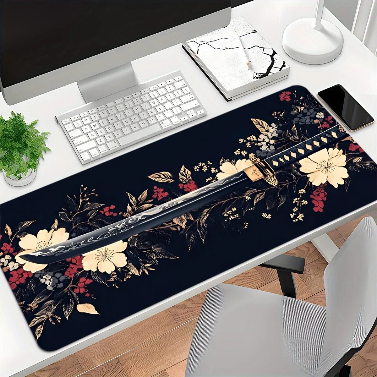 Tapis de souris XXL Sakura Katana — base antidérapante caoutchouc naturel