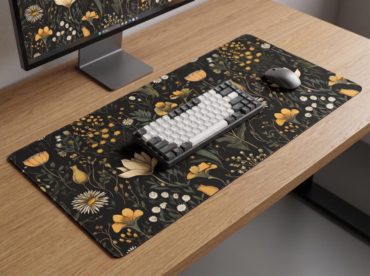 Tapis de souris Golden Bloom dans un setup premium, vue 1