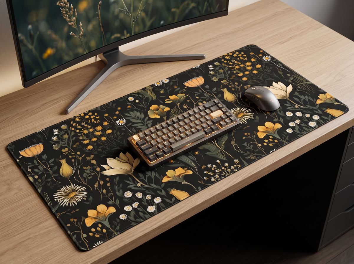 Tapis de souris Golden Bloom dans un setup premium, vue 2