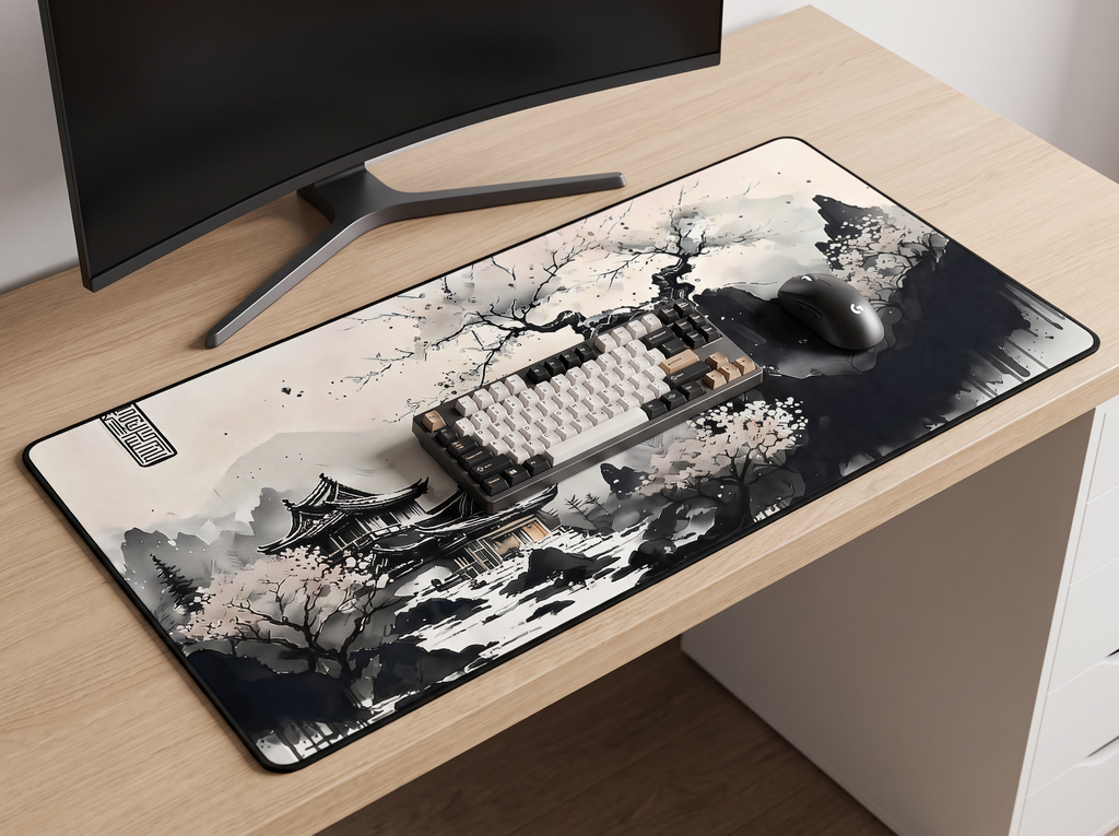 Tapis de souris Ink Temple dans un setup premium, vue 3