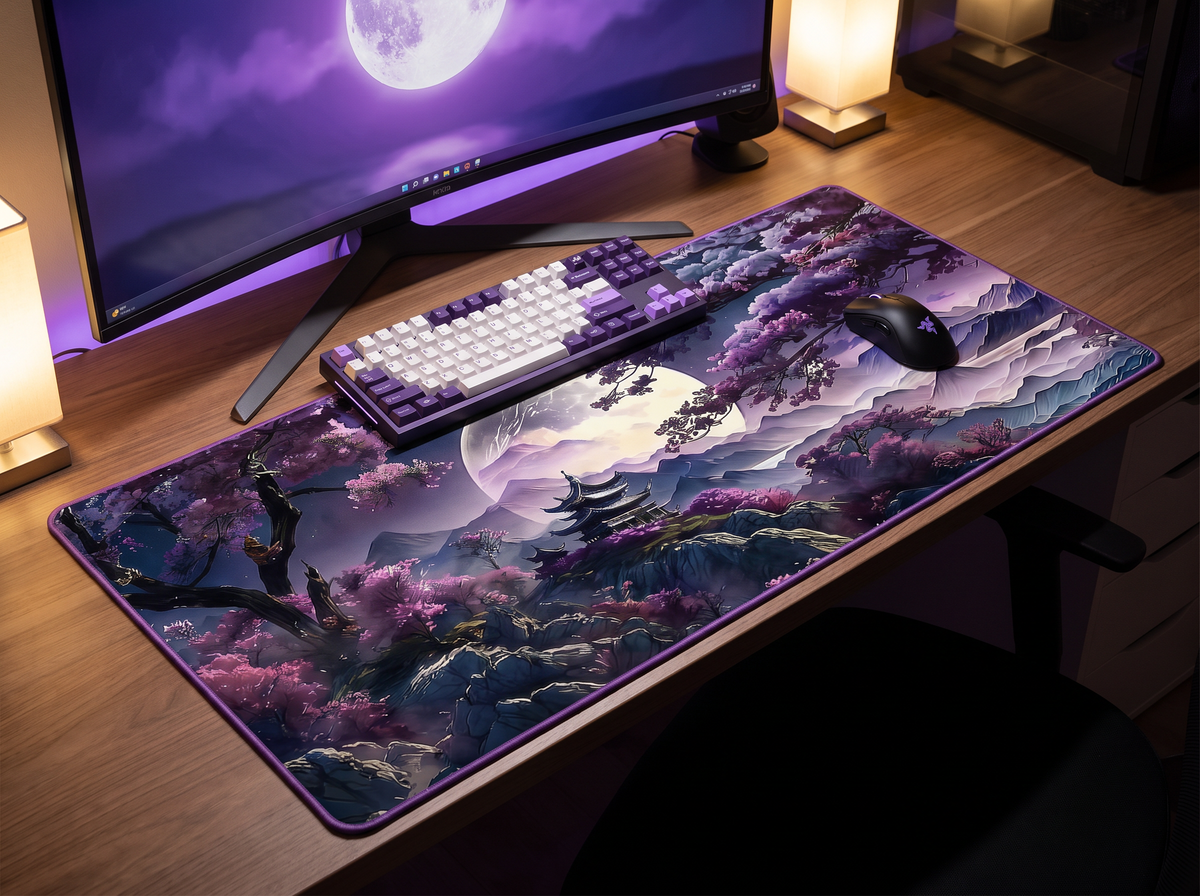 Tapis de souris Lunar Valley dans un setup premium, vue 3