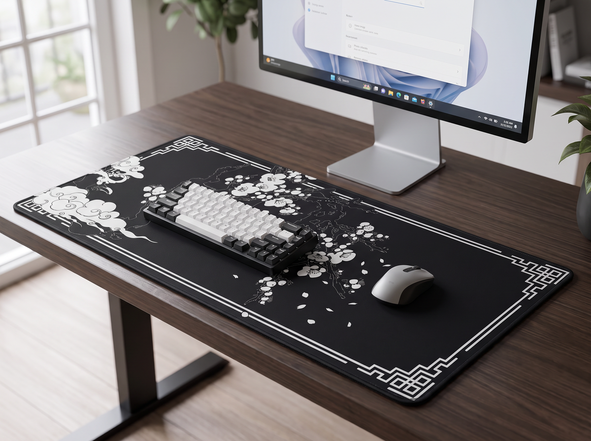 Tapis de souris Sakura Frame noir et blanc dans un setup premium, vue 1