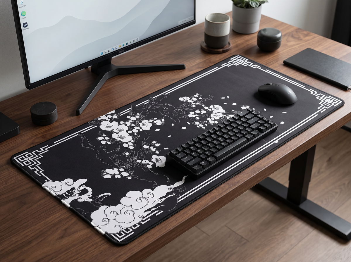 Tapis de souris Sakura Frame noir et blanc dans un setup premium, vue 2