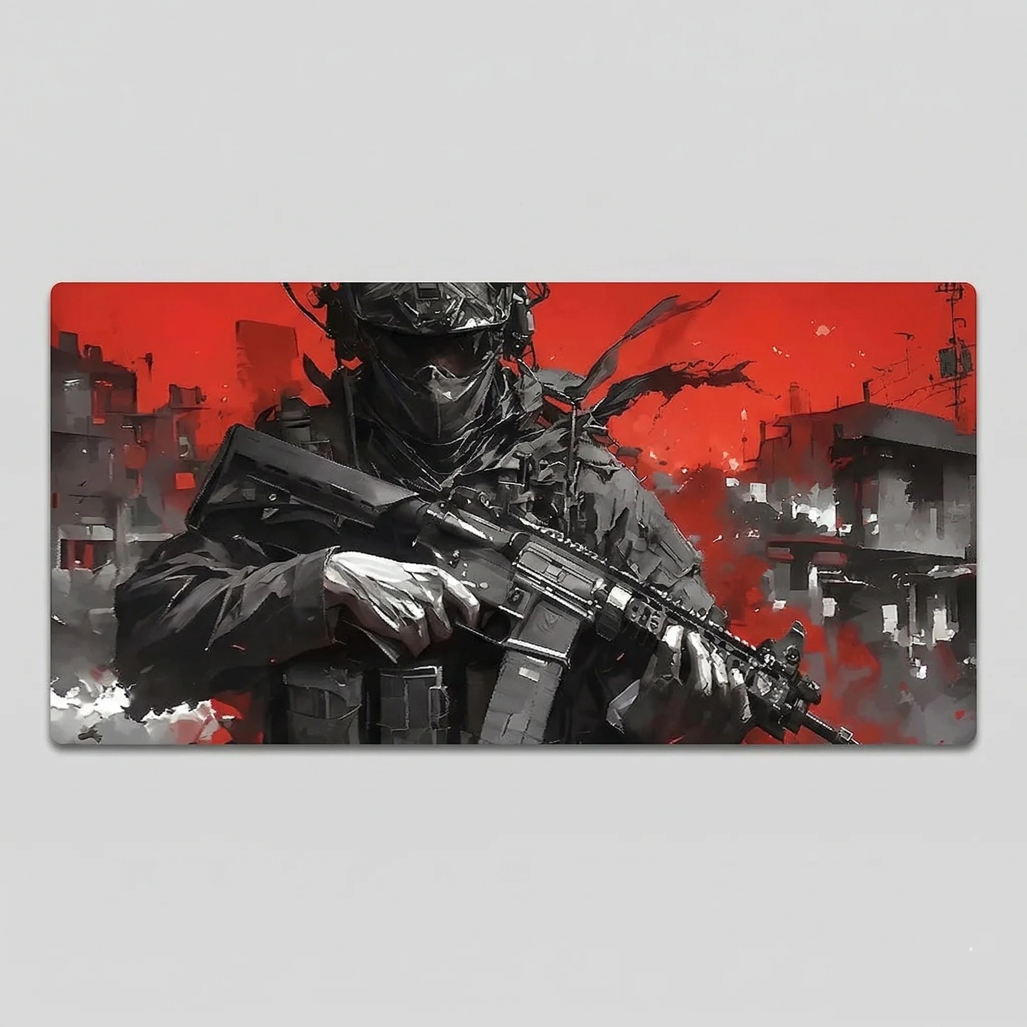 Tapis de souris 1000x500 homme armés sur fond rouge