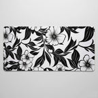 Tapis de souris 1000x500 à motifs floraux noir et blanc