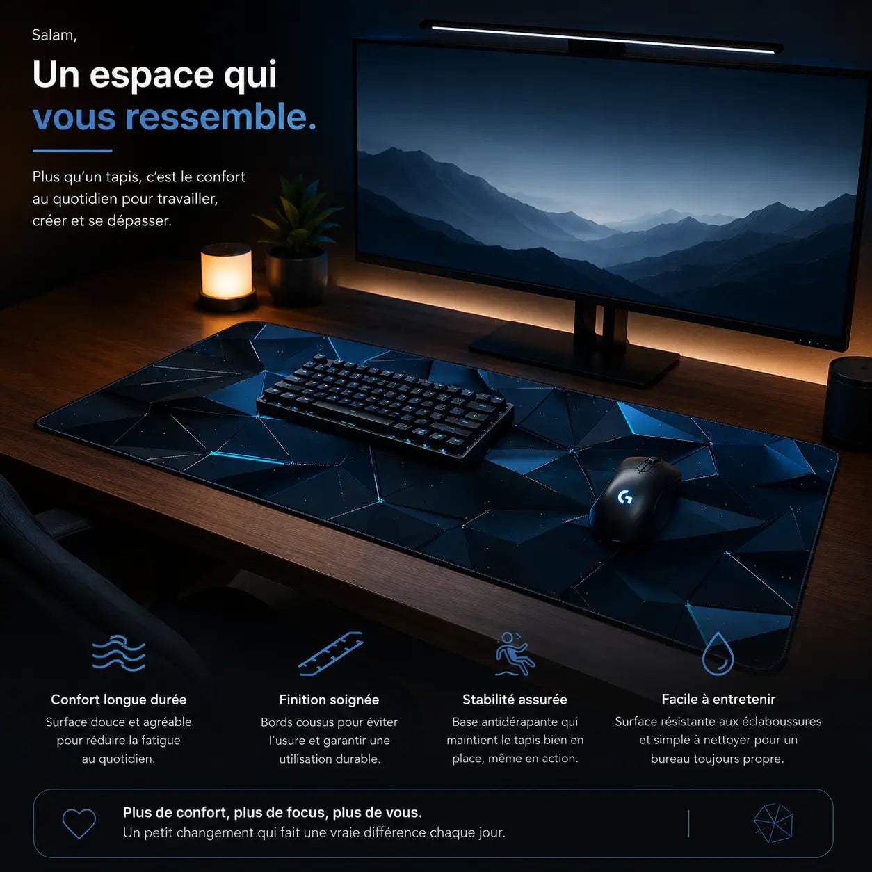 Tapis de souris 900x400 Blue Fracture vue 1