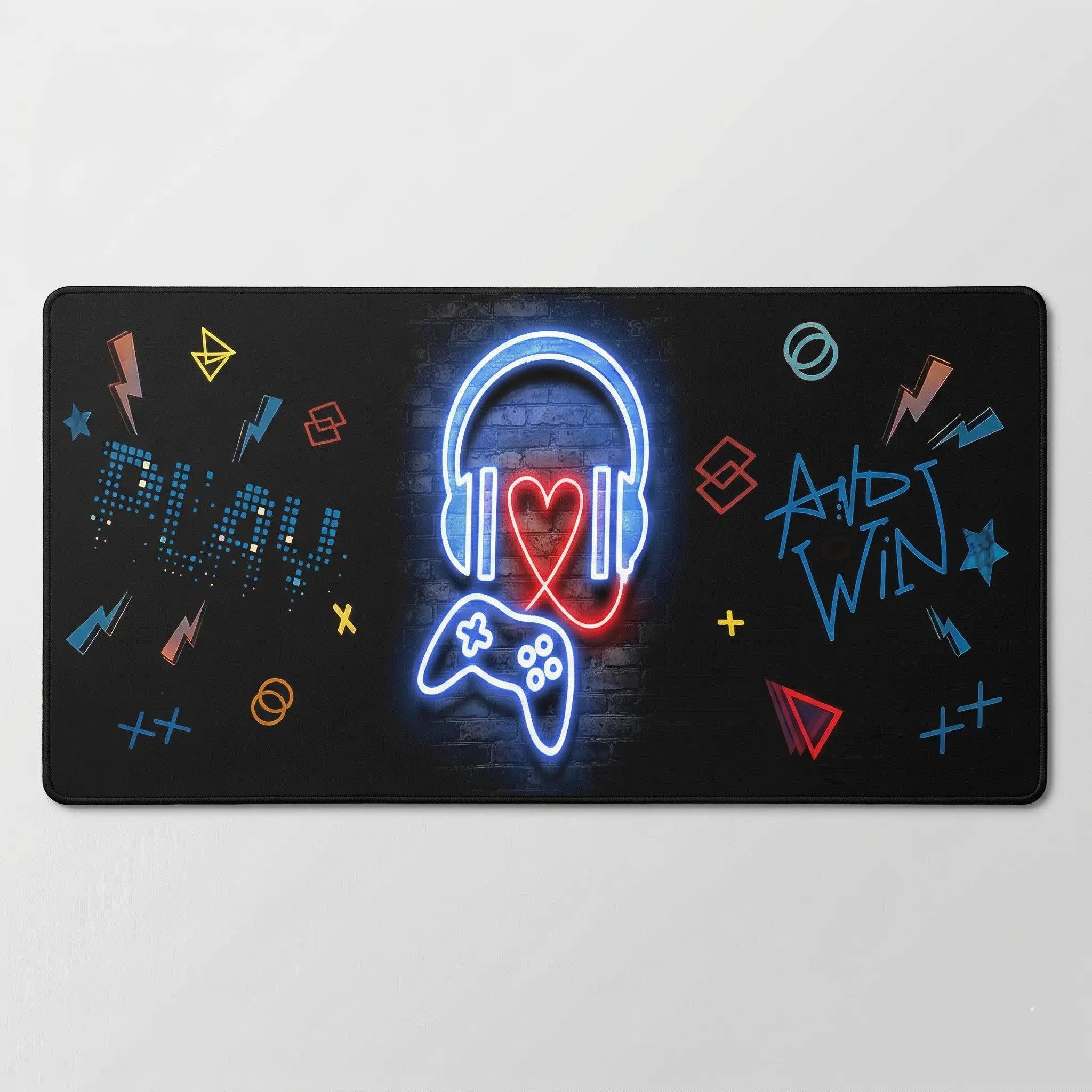 Tapis de souris gaming avec un casque et souris en fond lumineux