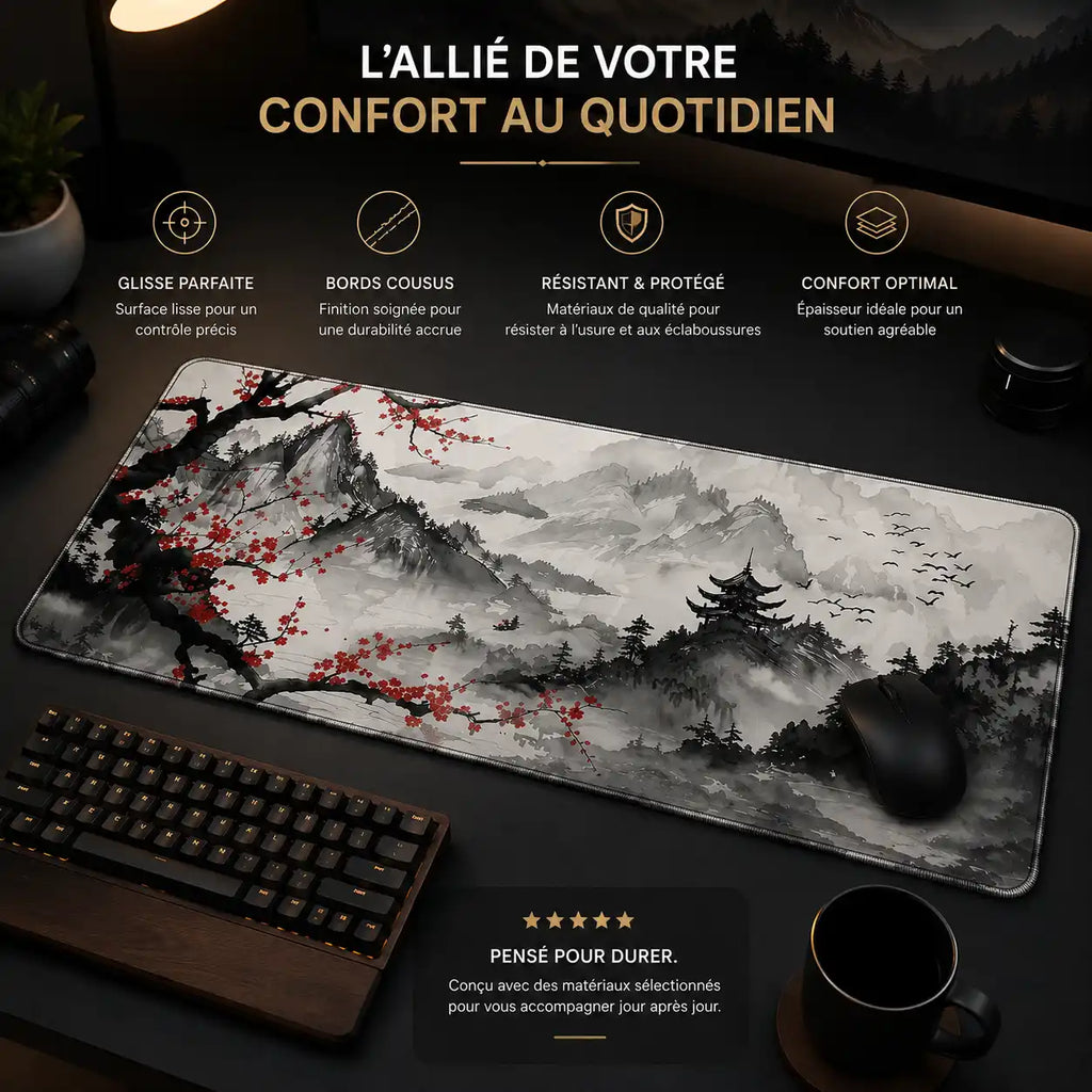 Tapis de souris noir et blanc Ink Horizon vue 1